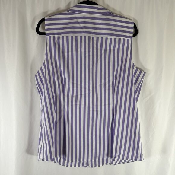 Talbots Blouse Women's 16 Purple White Striped Button Up Vneck Collared Non Iron - Picture 7 of 9